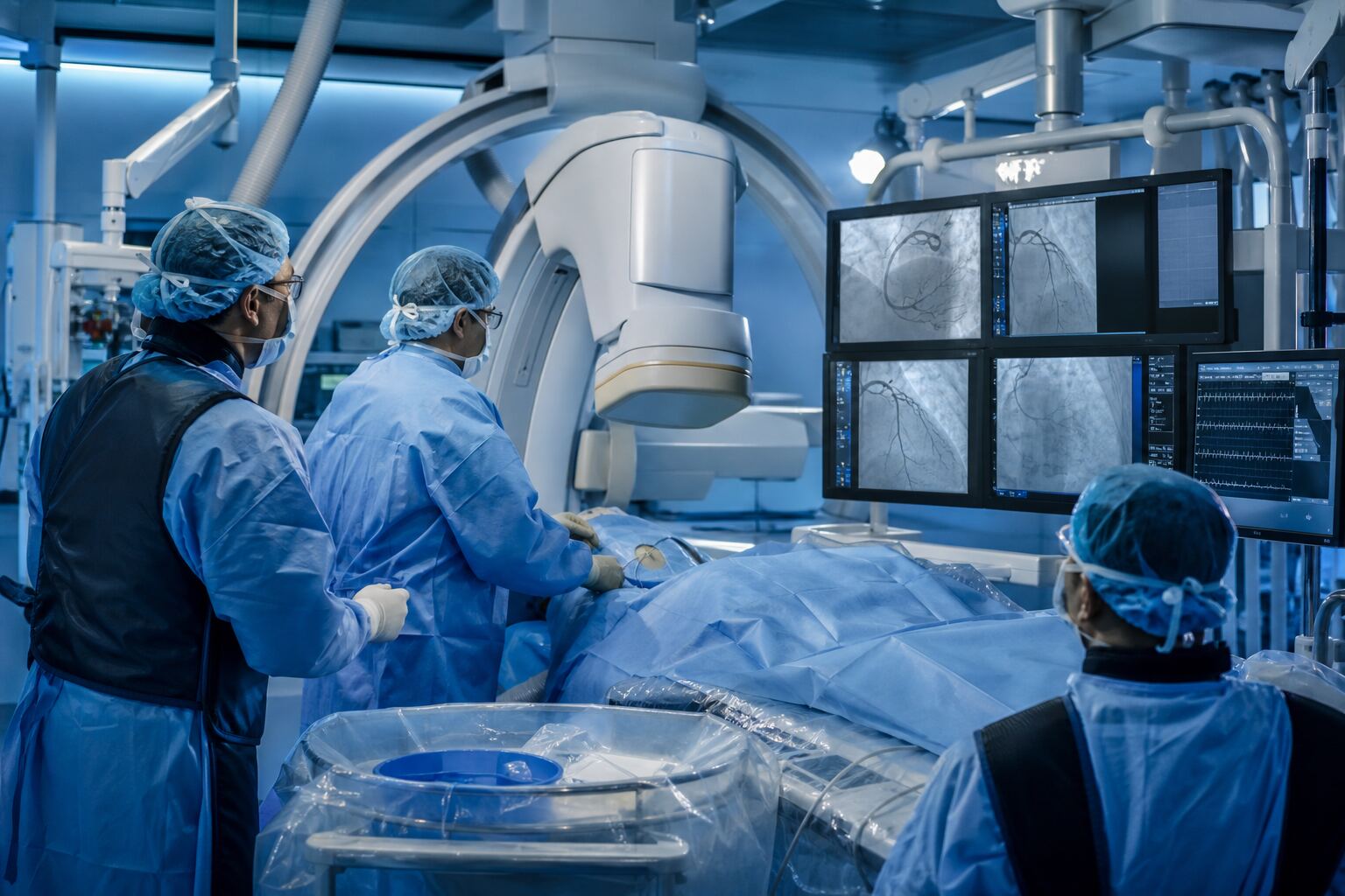 Salle de cathétérisme pour coronarographie et angioplastie en cas d'infarctus à Casablanca